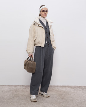 Brunello Cucinelli Бежевая двухсторонняя пуховая куртка с шерстью и кашемиром ML1597927