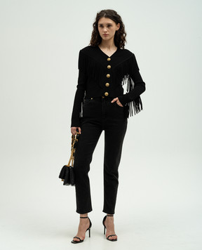 Balmain Черный кардиган с бахромой CF1KL140KF53