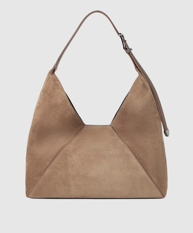 Brunello Cucinelli Коричневая замшевая сумка-хобо Duo с тиснением логотипа MBHID3678 изображение 3