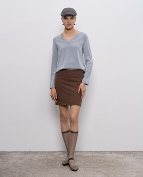 Brunello Cucinelli Коричневая юбка со вставкой из кожи M0A184282