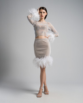 Santa Brands Білий топ з кристалами і пір'ям страуса FEATHERSTOP