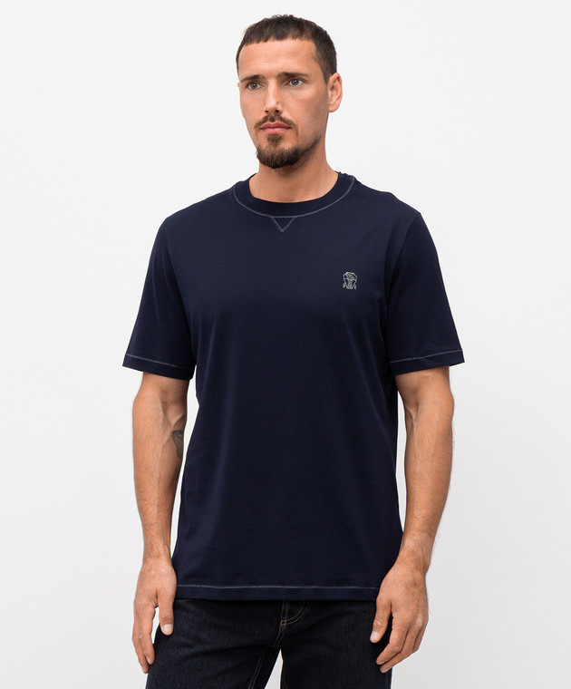 Brunello Cucinelli Синя футболка з принтом логотипа M0B131328G зображення 2