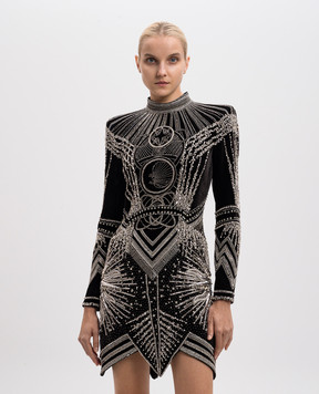 Balmain Чорна оксамитова сукня з кристалами 143952