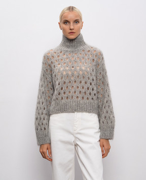 Brunello Cucinelli Сірий ажуринй светр з вовною MNA326504