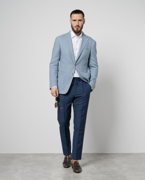 Canali Голубой блейзер с льном CU0501823273