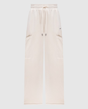 Off-White Бежевые спортивные брюки с вышивкой логотипа OWCH025S25FLE002