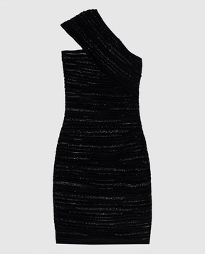 Balmain Чорна сукня міні на плече з паєтками EF0R4081KI39