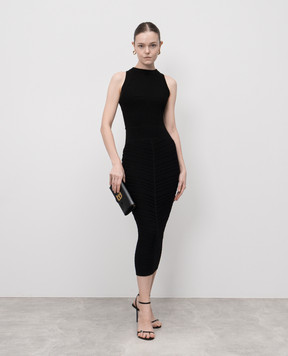 Balmain Черное платье миди с фигурными вырезами EF0RI055KI42