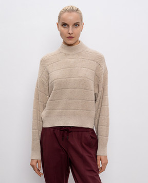 Brunello Cucinelli Бежевый свитер из кашемира и шерсти с люрексом MBM738204P