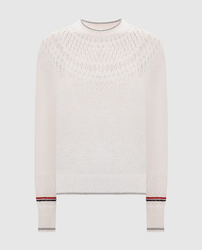 Thom Browne Белый свитер из шерсти с ажурным узором FKA509AY1029