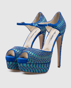 Brian Atwood Сині замшеві босоніжки з кристалами TRIBECA