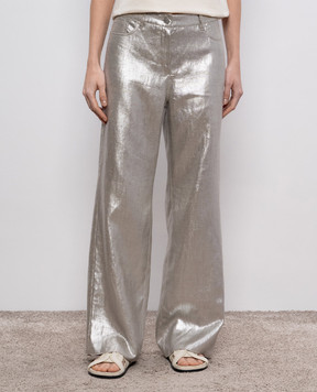 Max Mara Серебряные брюки MALIKA из льна MALIKA