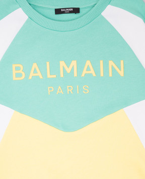 Balmain Дитячий зелений світшот з фактурним логотипом BW4Q10Z00811214