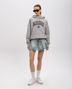 Palm Angels Голубая джинсовая юбка мини в узор с кожаным патчем логотипа PWYF019S25DEN001