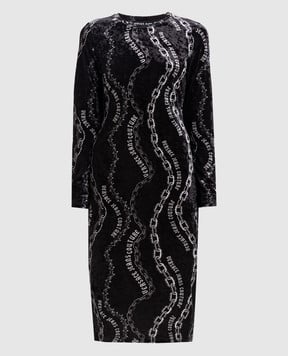 Versace Jeans Couture Черное велюровое платье в принт Chain Couture 77HAO9B0JS367
