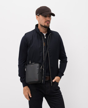 Kiton Чорна шкіряна сумка з фактурним логотипом UBA0112N01269