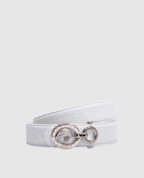 Stefano Ricci Білий ремінь зі шкіри крокодила з логотипом у вигляді голови орла N381CSC580P