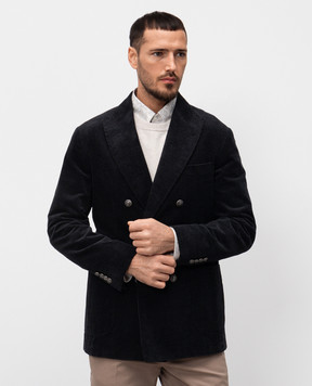 Brunello Cucinelli Чорний вельветовий двобортний піджак з кашеміром MY4767BBDK