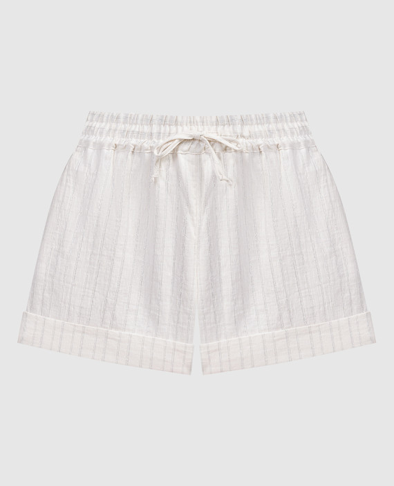Beige shorts with striped linen