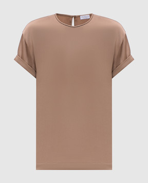 Brunello Cucinelli Коричневий топ з шовку з ланцюжком моніль M0C59DE310