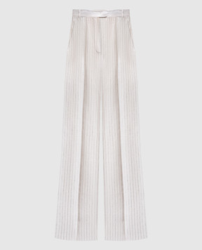 Max Mara Бежевые брюки SATIRA из льна в полоску SATIRA