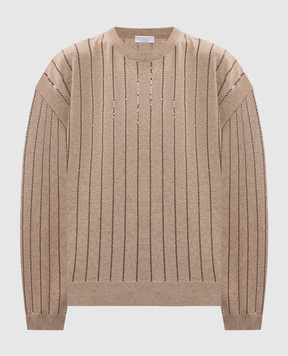 Brunello Cucinelli Бежевий джемпер з кашеміру з паєтками M12215100