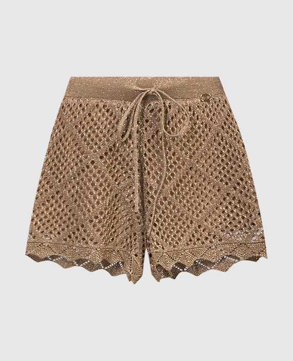 Brown openwork shorts with lurex