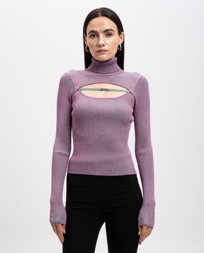 Versace Jeans Couture Розовый гольф в рубчике с фигурным вырезом 77HAFM22CM60H
