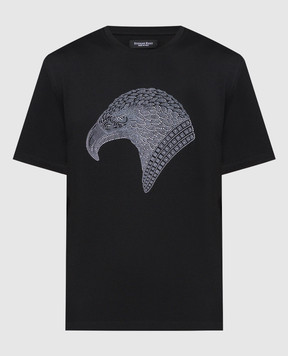 Stefano Ricci Черная футболка с аппликацией в виде головы орла MNH4102590803