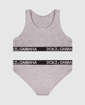 Dolce&Gabbana Дитячий сірий набір із топа та трусиків з логотипом L5J713FUGNE