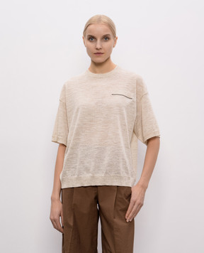 Brunello Cucinelli Бежевая футболка с леном с люрексом M8Q202940