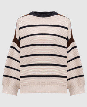 Brunello Cucinelli Бежевый свитер в полоску с цепочкой мониль M19568100