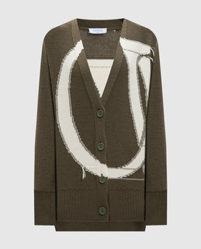 Off-White Зеленый кардиган из шерсти с логотипом OW OWHB043F24KNI001