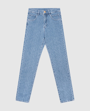 Balmain Детские синие джинсы в шаблон логотипа монограмма. BW6Q20Z2867410