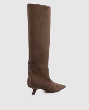 Brunello Cucinelli Коричневі замшеві чоботи з ланцюжком моніль MZSFC3057P