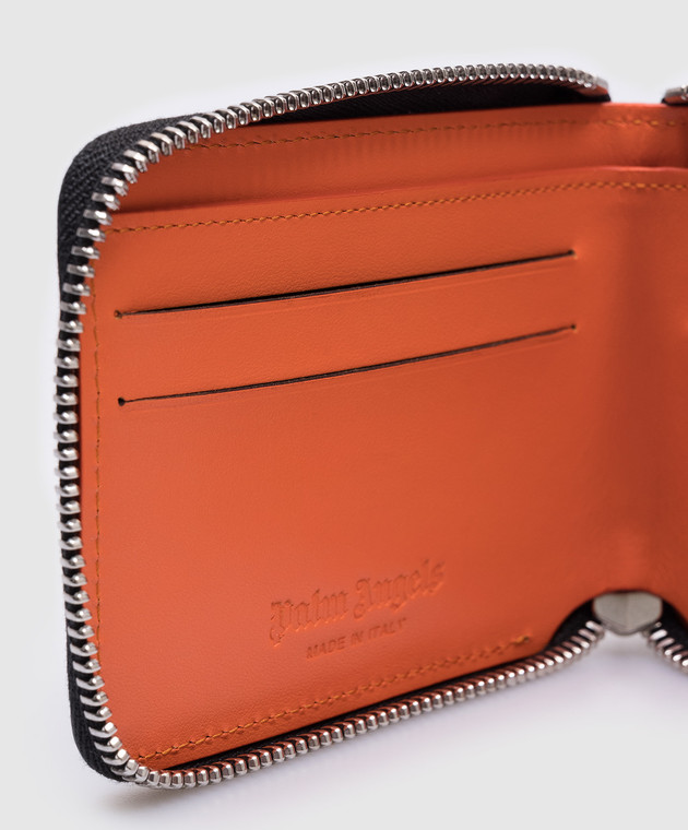 Palm Angels Черный кожаный кошелек с контрастным принтом логотипа PMNC025F24LEA001 изображение 4