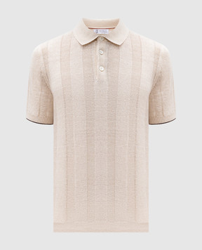 Brunello Cucinelli Бежевое поло с леном в тканом узоре. M2L707815
