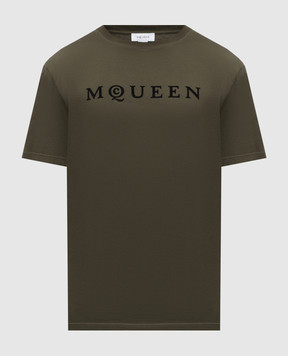 Alexander McQueen Футболка цвета хаки с логотипом 828420QTADD
