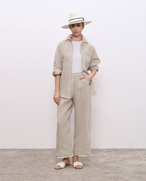 Brunello Cucinelli Бежевые брюки из льна MM633HD669