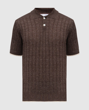 Brunello Cucinelli Коричневое поло с леном с окантовкой M2L707605