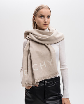 Givenchy Бежевый палантин из шерсти и кашемира с логотипом GW7020J5778