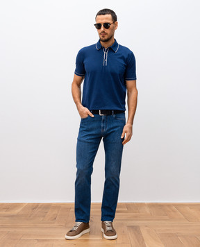 Bertolo Cashmere Синее поло с шелком с контрастным окантованием 902421002470