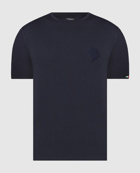 Stefano Ricci Голубая футболка с вышивкой логотипа эмблемы в виде головы орла MNH3302680803