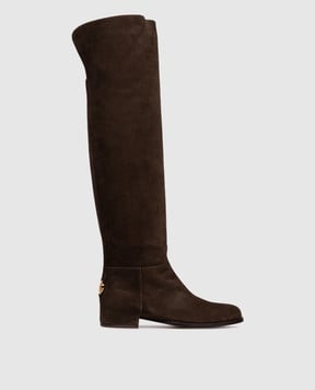 Dolce&Gabbana Коричневые замшевые ботфорты с монограммой логотипа DG CU1217A1275
