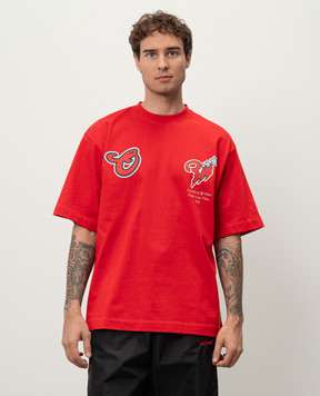Off-White Красная футболка свободного кроя Scorpio OMAA120F24JER00P