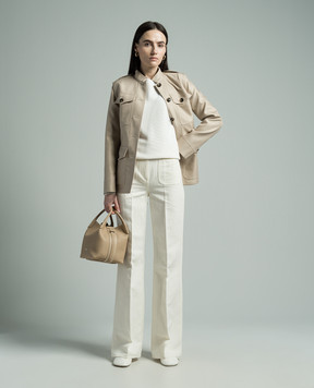 Loro Piana Білі штани кльош з льоном з вишивкою монограми FAM8742