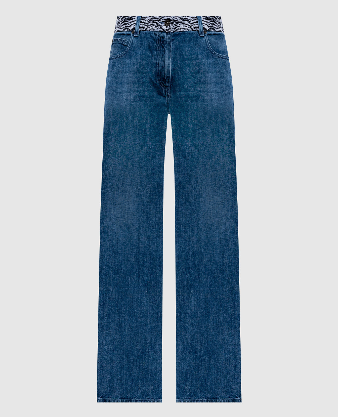 

Синие джинсы с контрастной вставкой, Синий, Прямые джинсы