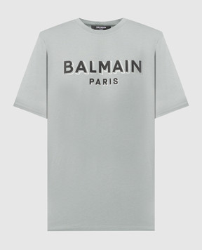 Balmain Серая футболка с фактурным логотипом DH1EG010BB99