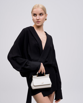 Dolce&Gabbana Белая кожаная сумка-мини Sicily с логотипом BB7116B1001