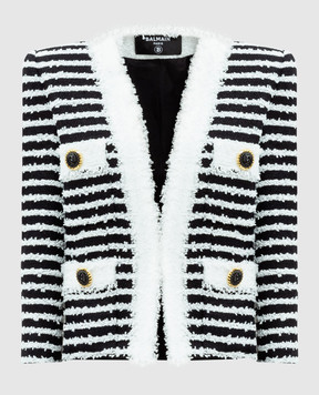 Balmain Черный твидовый жакет в полоску DF1SK666MF24